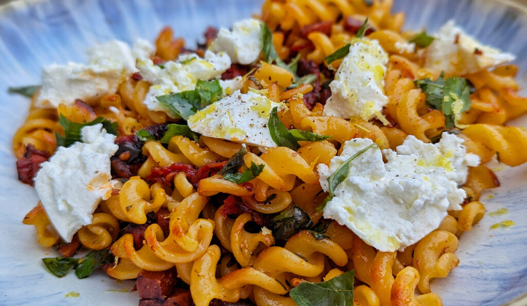 gluten free chorizo ricotta & sundried tomato pasta