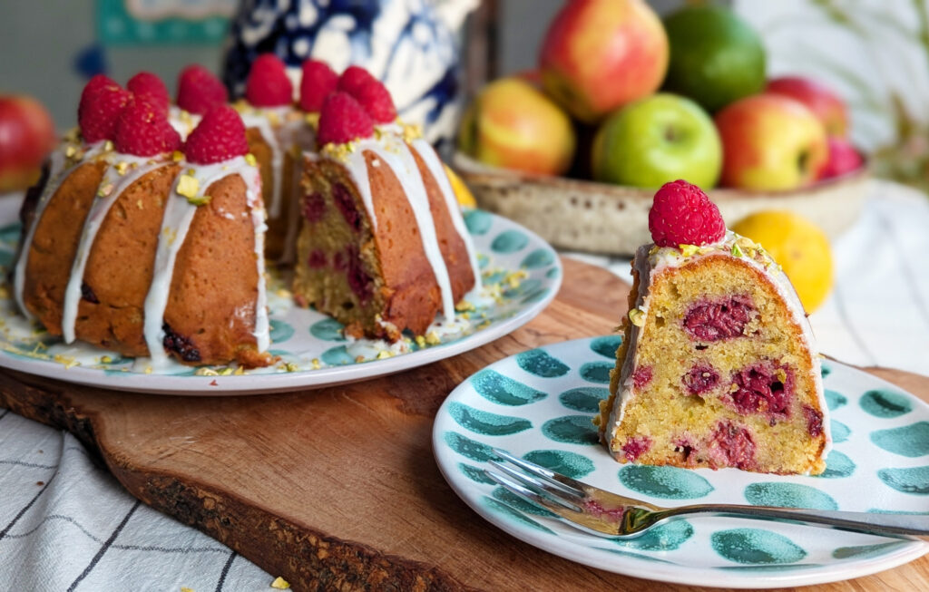 gluten free lemon, raspberry & pistachio bundt cake