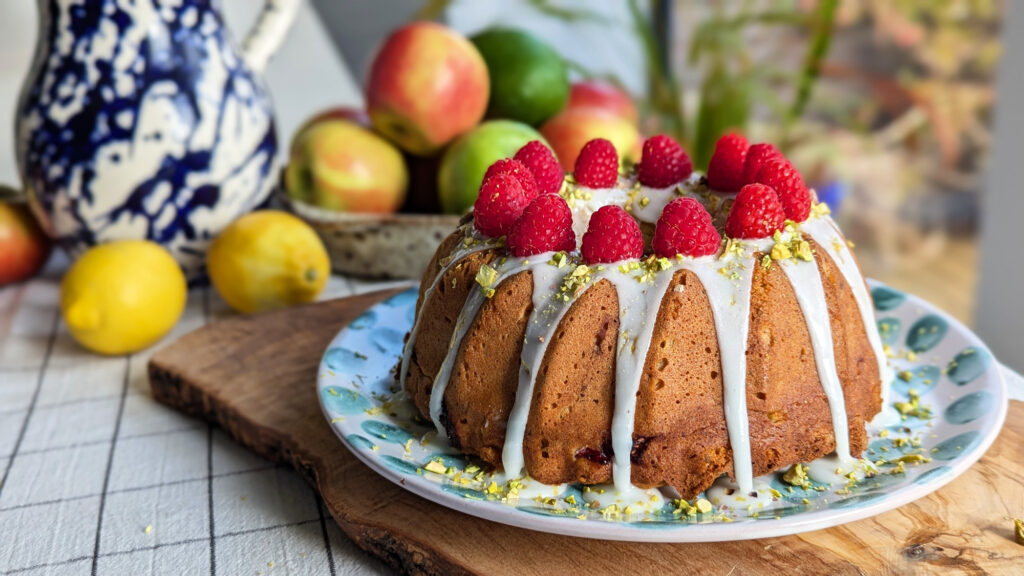 lemon, raspberry and pistachio bundt cake gluten free recipe