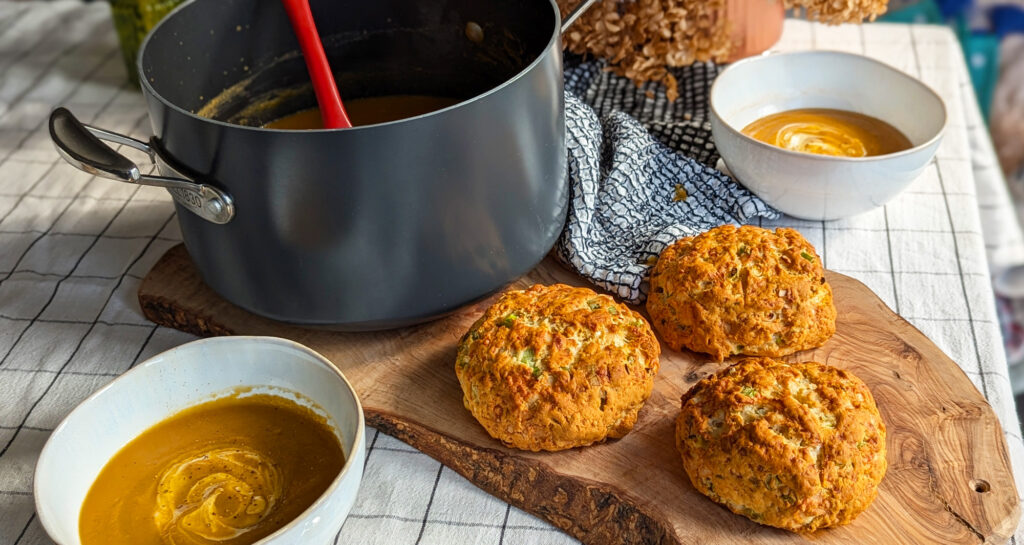 soup with cheddar and spring onion gluten free rolls