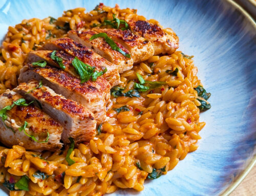 Creamy Tomato & Nduja Gluten Free Orzo with Panfried Chicken Breast (30 Minute Recipe)